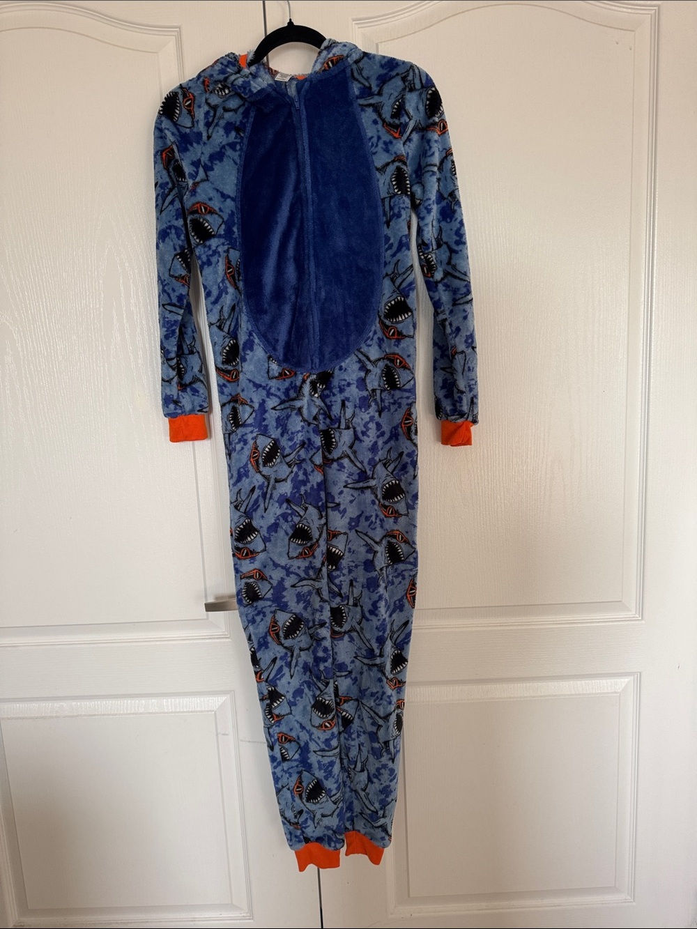 George Blue Shark Hooded Kids One-Piece with Orange Accents